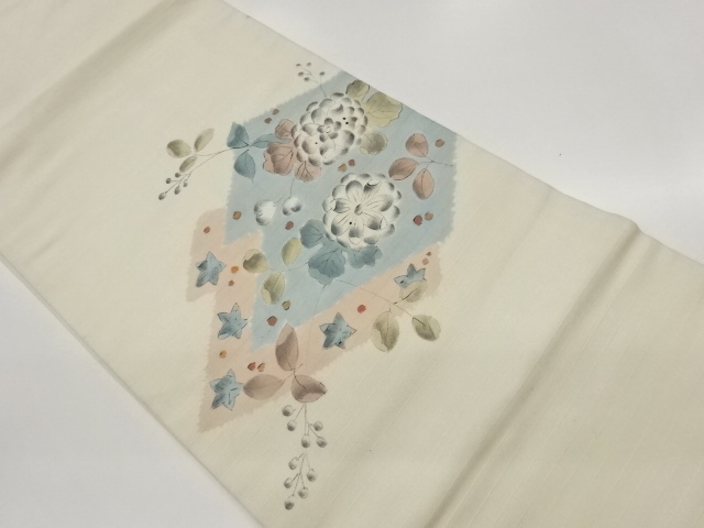 手描き辻ヶ花に幾何学模様開き名古屋帯（額縁仕立て）