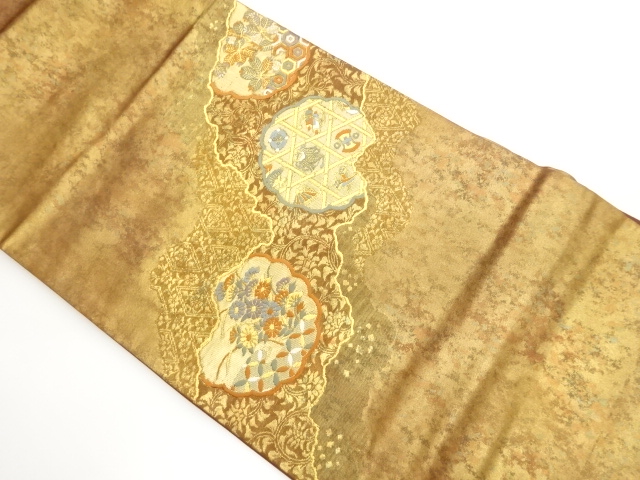 JAPANESE KIMONO / TAKASHIMA ORIMONO / NAGOYA OBI / BRONZE FOIL / FLOWE