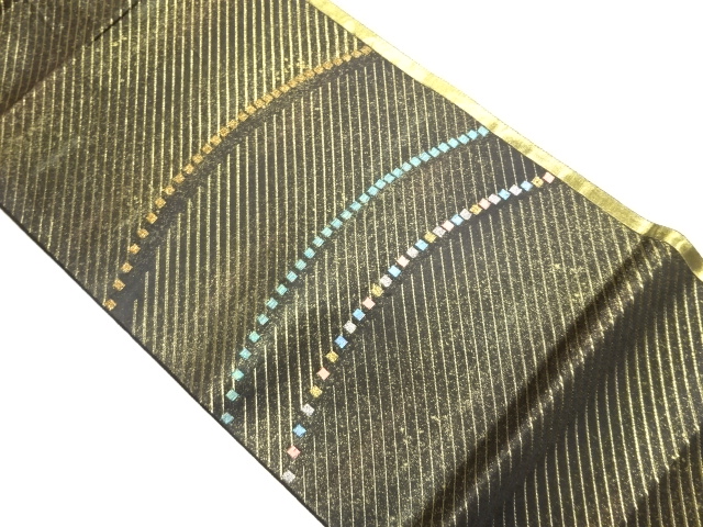 JAPANESE FUKURO OBI / BRONZE FOIL / WOVEN SHIKISHI PATTERN