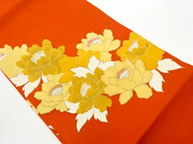 塩瀬金彩金駒刺繍牡丹模様名古屋帯