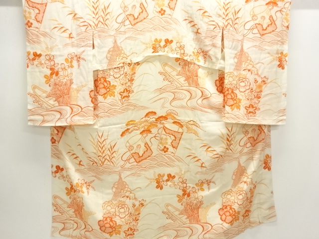 JAPANESE KIMONO / ANTIQUE HITOE JUBAN / SILK / KINSHA / FLOWERS