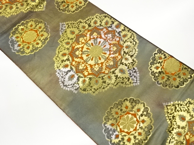 JAPANESE FUKURO OBI / WOVEN FLOWER CREST / BY HATTORI ORIMONO