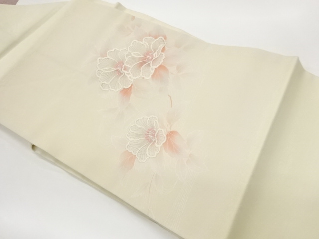 銀彩牡丹に流水模様刺繍名古屋帯
