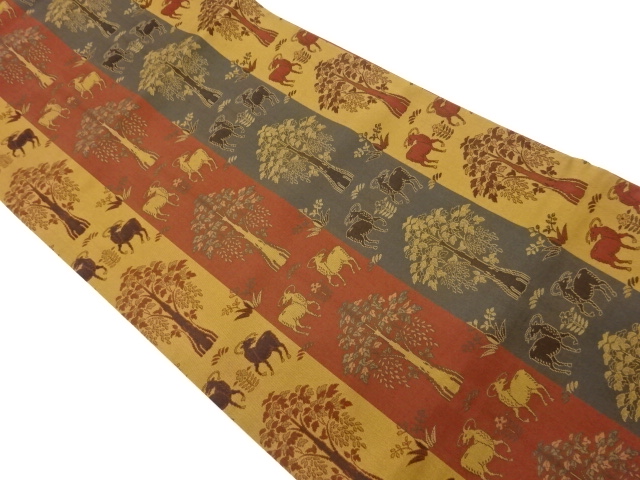 JAPANESE FUKURO OBI / WOVEN STRIPE & ANIMALS