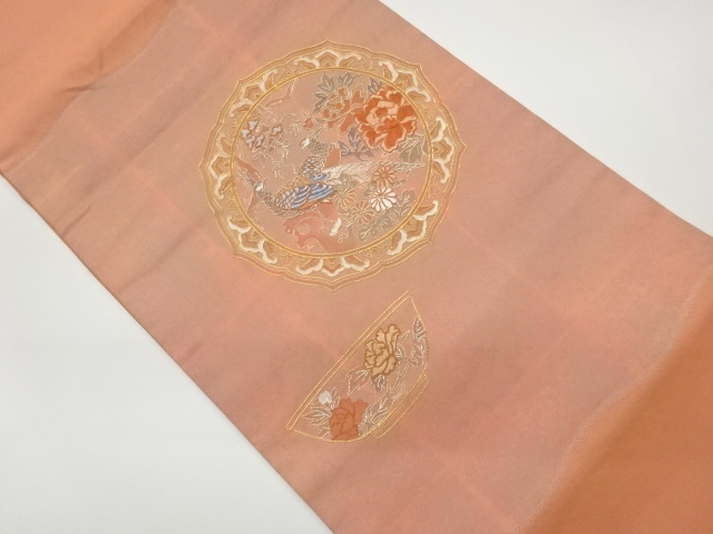 金駒刺繍鏡裏に陶器模様開き名古屋帯（額縁仕立て）
