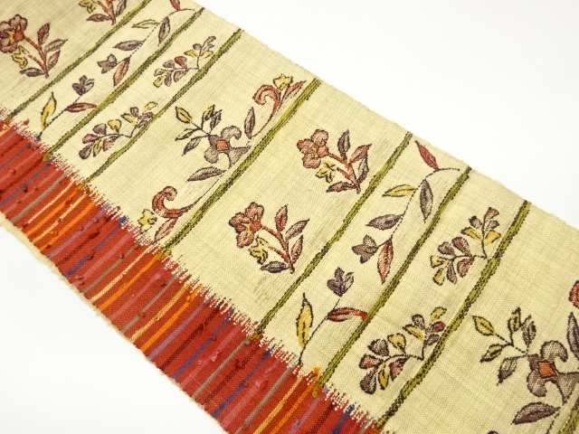 JAPANESE NAGOYA OBI / MAWATA TSUMUGI / WOVEN FLORAL PLANTS