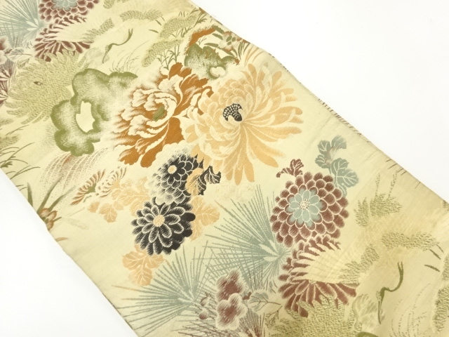JAPANESE KIMONO / ANTIQUE MARU OBI / WOVEN FLOWER & BIRD