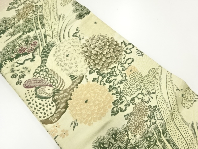 JAPANESE KIMONO / ANTIQUE MARU OBI / WOVEN PHEASANT