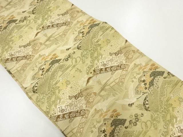 JAPANESE KIMONO / ANTIQUE MARU OBI / WOVEN FLOWER & BIRD