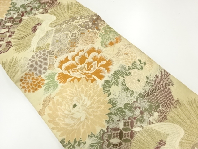 JAPANESE KIMONO / ANTIQUE MARU OBI / WOVEN FLOWER & BIRD