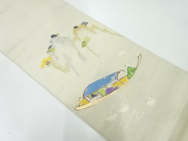 JAPANESE KIMONO / ANTIQUE FUKURO OBI / SILK / HEIZO TATSUMURA / WOVEN BOAT