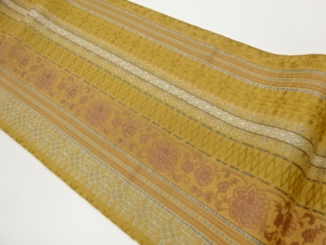 JAPANESE KIMONO / STRIPE / ABSTRACT FLORAL WEAVE NAGOYA OBI