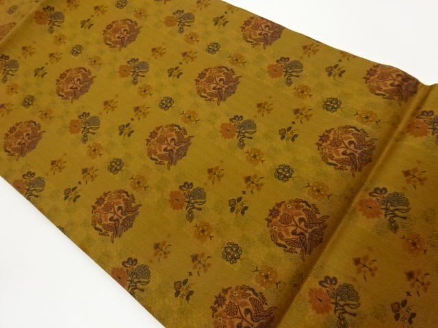 JAPANESE KIMONO / FACING BIRD / GRASS / FLOWER PATTERN WEAVING HIRAKI 