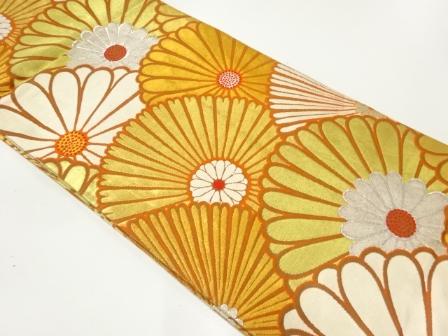 JAPANESE KIMONO / ANTIQUE MARU OBI / WOVEN KIKU