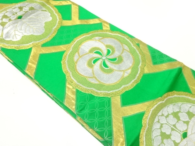 JAPANESE KIMONO / ANTIQUE MARU OBI / WOVEN PAULOWNIA & UME