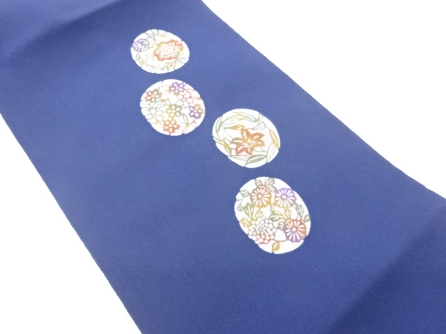 縮緬地型染丸文に草花模様名古屋帯