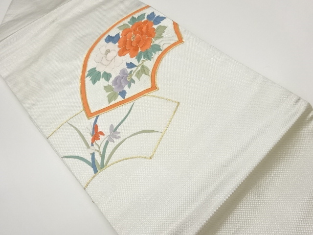 金駒刺繍地紙に花々模様名古屋帯