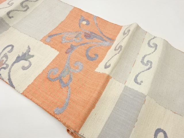 JAPANESE KIMONO / TSUMUGI ARABESQUE PATTERN WOVEN SHIKISHI NAGOYA OBI