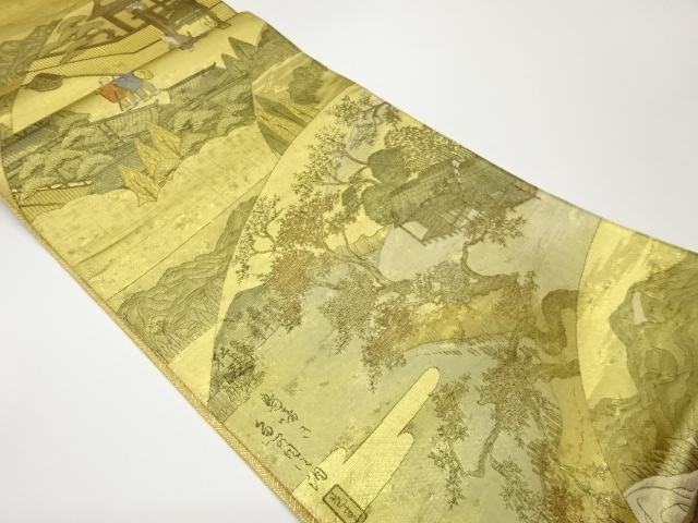 雲取りに時代人物・風景模様織出し袋帯