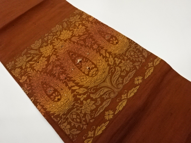 JAPANESE NAGOYA OBI / TSUMUGI / WOVEN ABSTRACT FLOWER ARABESQUE
