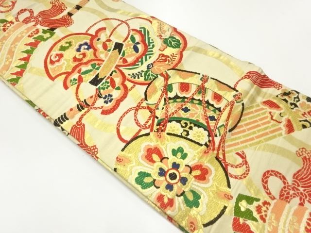 JAPANESE KIMONO / ANTIQUE MARU OBI / WOVEN JAPANESE MUSICAL INSTRUMENTS