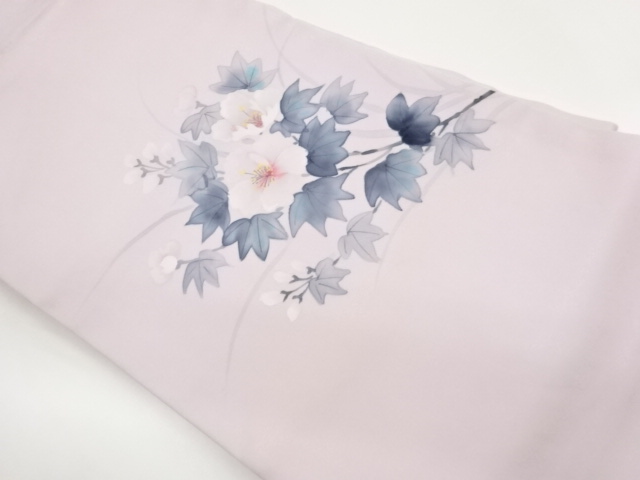 JAPANESE KIMONO / SHIOZE HAND-PAINTED FLOWER / LEAF PATTERN NAGOYA OBI