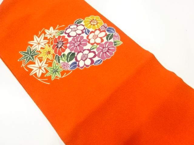 JAPANESE NAGOYA OBI / CHIRIMEN / KATAZOME / FLOWER ROUNDEL