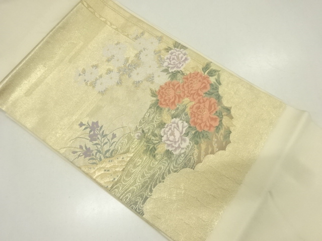 リサイクル　観世水に牡丹･菊模様織り出し名古屋帯
