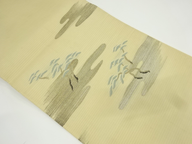 JAPANESE KIMONO / ANTIQUE SUMMER MARU OBI / SILK / WOVEN PINE