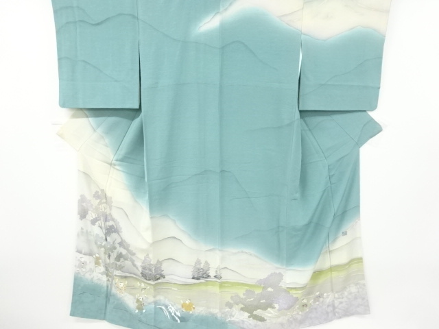 JAPANESE KIMONO / VINTAGE HOMONGI / TREE & MAPLE LEAVES / ARTIST WORK