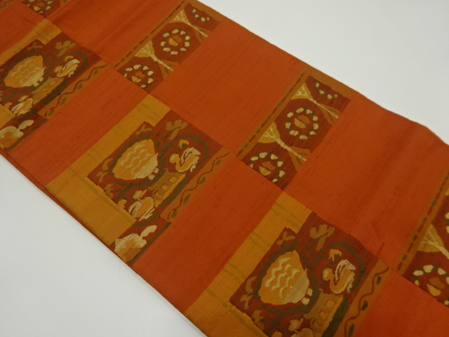 JAPANESE NAGOYA OBI / TSUMUGI / WOVEN FLOWER & BIRD