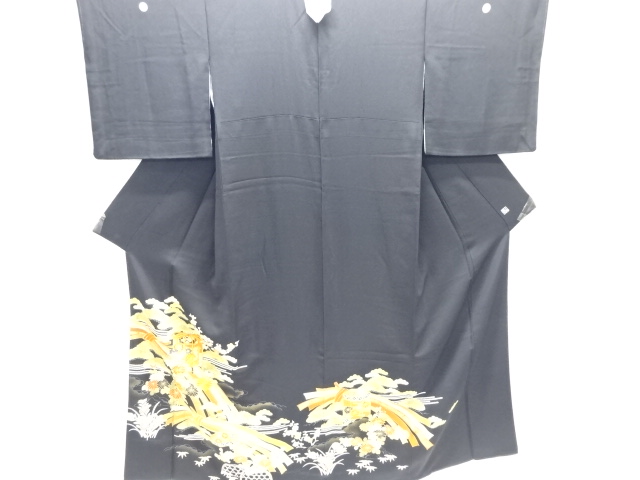 JAPANESE KIMONO / TOMESODE / SILK / EMBROIDERY / BUCKET & KIKU & SHOCHIKUBAI