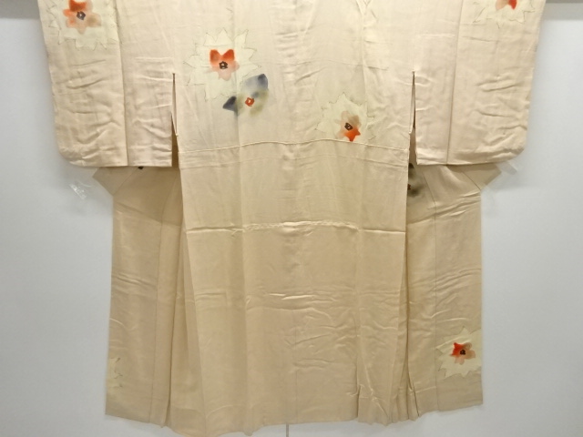 JAPANESE KIMONO / ANTIQUE HITOE NAGAJUBAN / SILK / KINSHA / FLOWERS