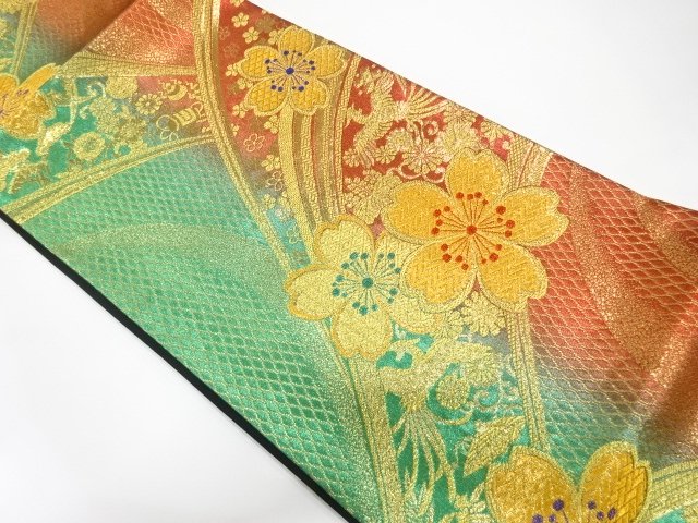 JAPANESE KIMONO / FUKURO OBI / SILK / WOVEN FLOWERS & BIRDS & SAKURA