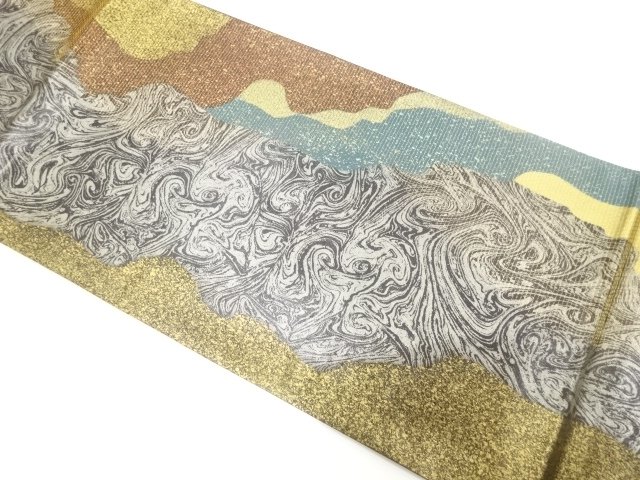 JAPANESE KIMONO / UNUSED FUKURO OBI / SILK / MICHINAGADORI & MARBLE