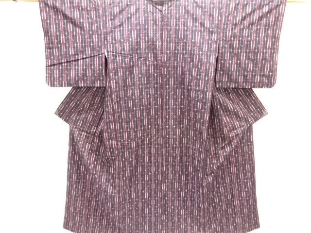 格子に絣柄織り出し手織り紬着物