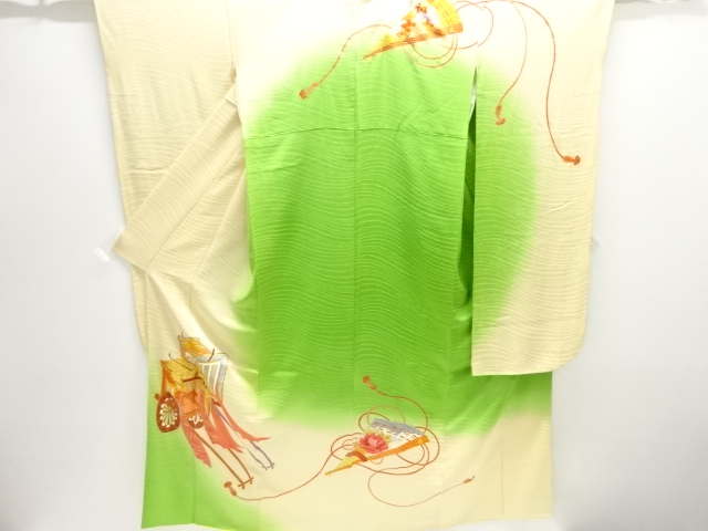 アンティーク　御所車模様刺繍振袖