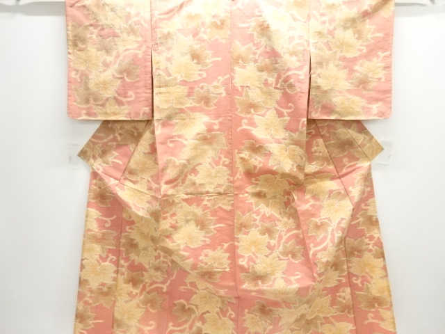 JAPANESE KIMONO / ANTIQUE HITOE KIMONO / SILK / TSUMUGI / WOVEN IVY LEAVES