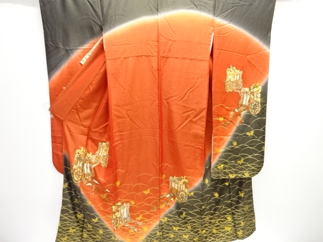 JAPANESE KIMONO / FURISODE / SILK / EMBROIDERY / CARRAIGE