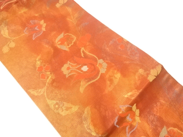 JAPANESE KIMONO / NAGOYA OBI / SILK / WOVEN FLORAL PLANTS