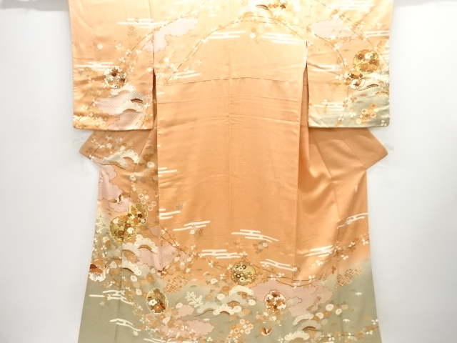 JAPANESE KIMONO / HOMONGI / SILK / EMBROIDERY / SNOWFLAKE & FLOWERS & CRANES