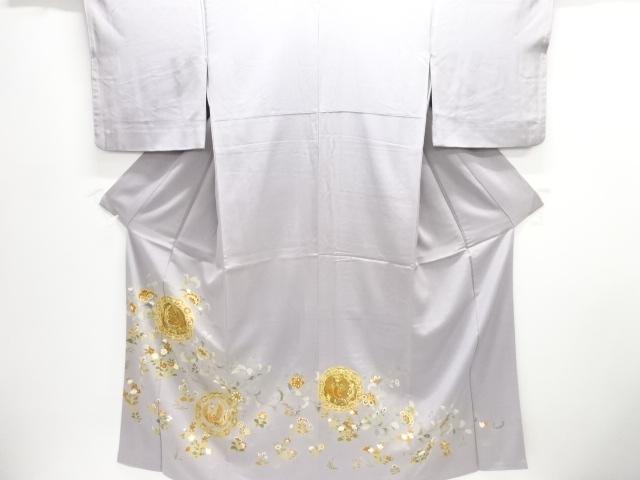 JAPANESE KIMONO / IRO TOMESODE & JUBAN SET / SILK / EMBROIDERY / KINSAI / FLOWERS & BIRDS & ARABESQUE