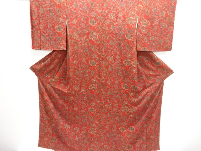 JAPANESE KIMONO / UNUSED KOMON / SILK / CHIRIMEN / CHINESE FLOWERS