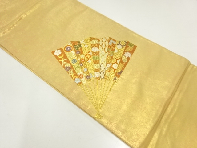 JAPANESE KIMONO / FUKURO OBI / SILK / WOVEN FOLDING FAN & FLOWERS