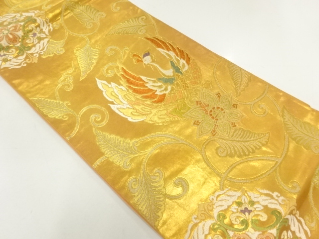 JAPANESE KIMONO / FUKURO OBI / SILK / WOVEN PHOENIX & FLORAL CREST