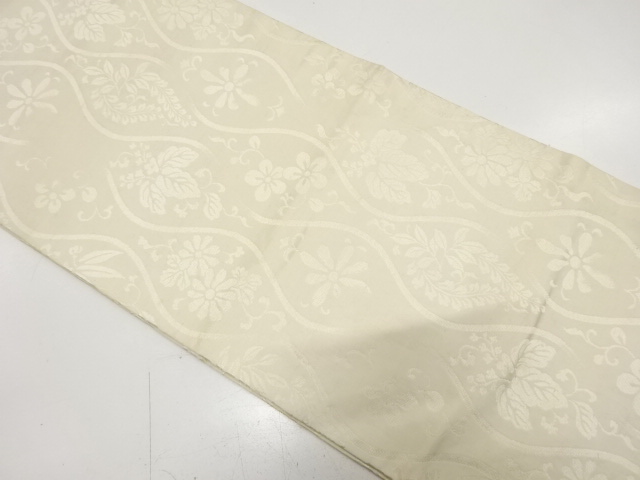 JAPANESE KIMONO / ANTIQUE MARU OBI FOR BRIDE / SILK / WOVEN TATEWAKU & PAULOWNIA & KIKU & WISTERIA