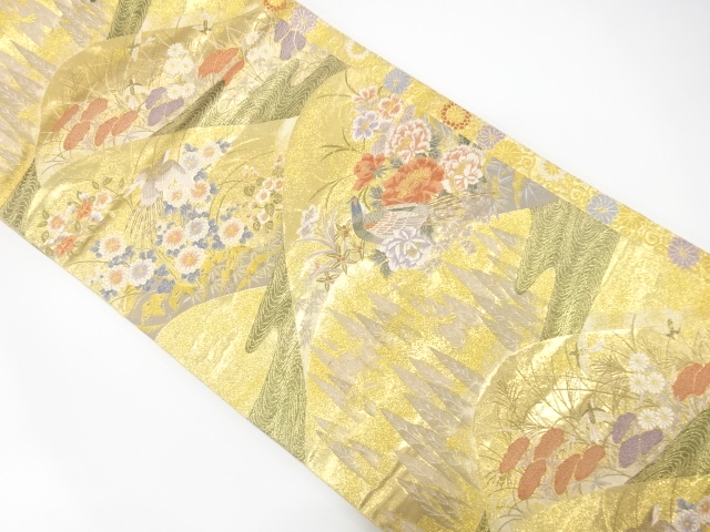 遠山花鳥図織り出し　袋帯