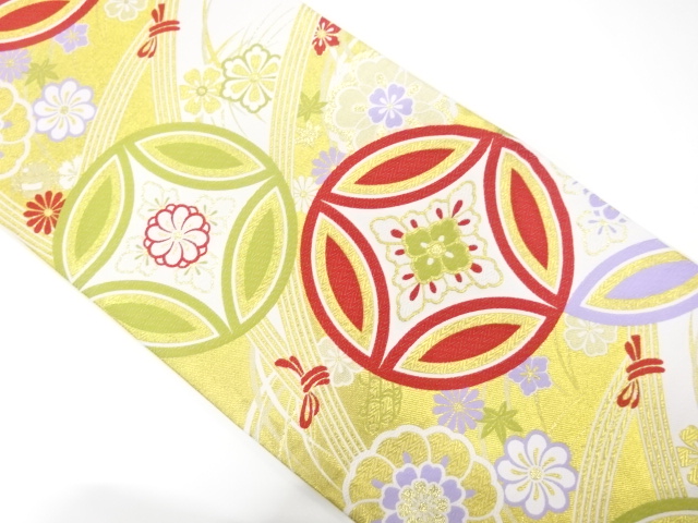 花七宝模様織り出し　振袖用袋帯