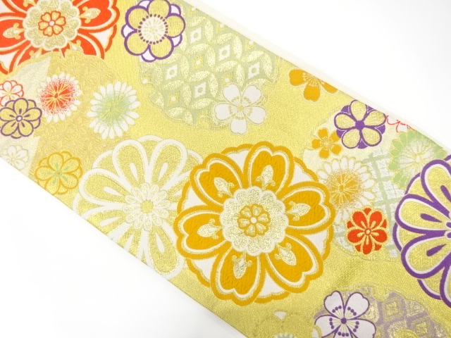 雪輪に花・古典柄織り出し　振袖用袋帯