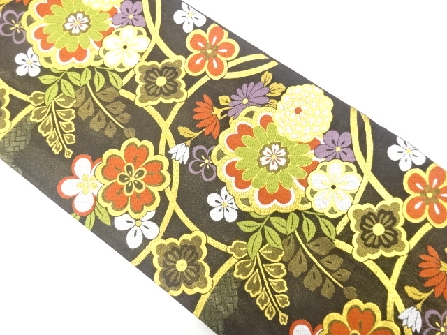 未使用品　花七宝模様織り出し　振袖用袋帯